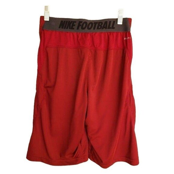 Nike Boys Long Athletic Shorts L Red Football Logo Dri-Fit Pockets Activewear - Picture 3 of 8
